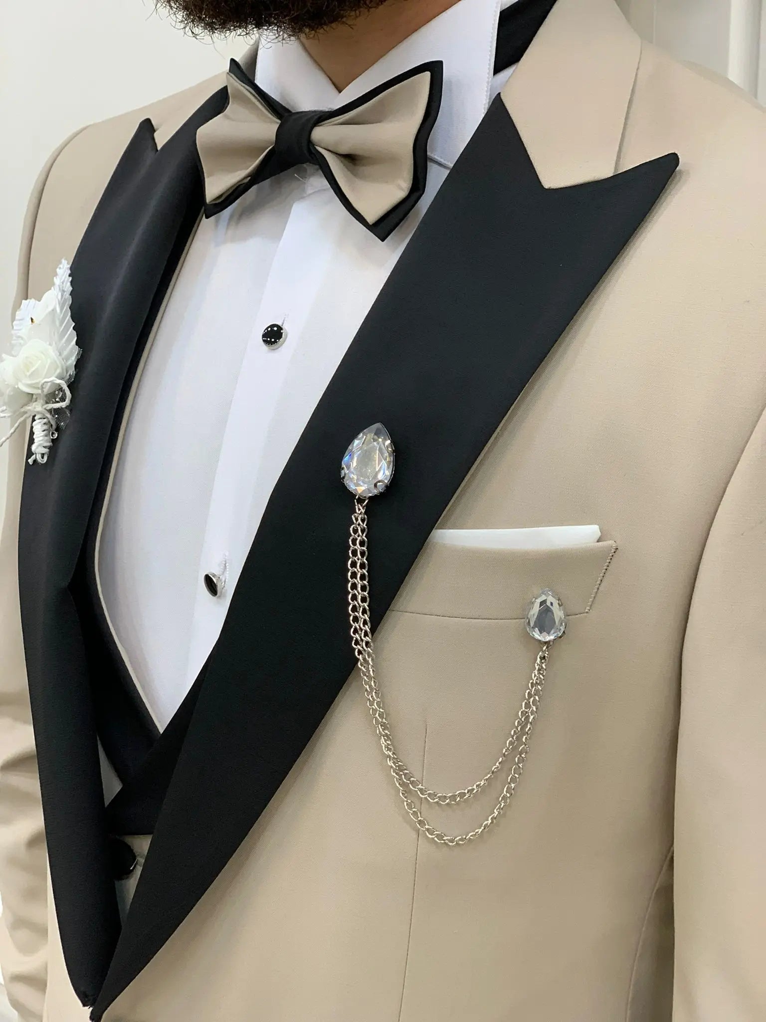 Perris Beige Slim Fit Tuxedo - Elevate Your Formal Style - BRABION