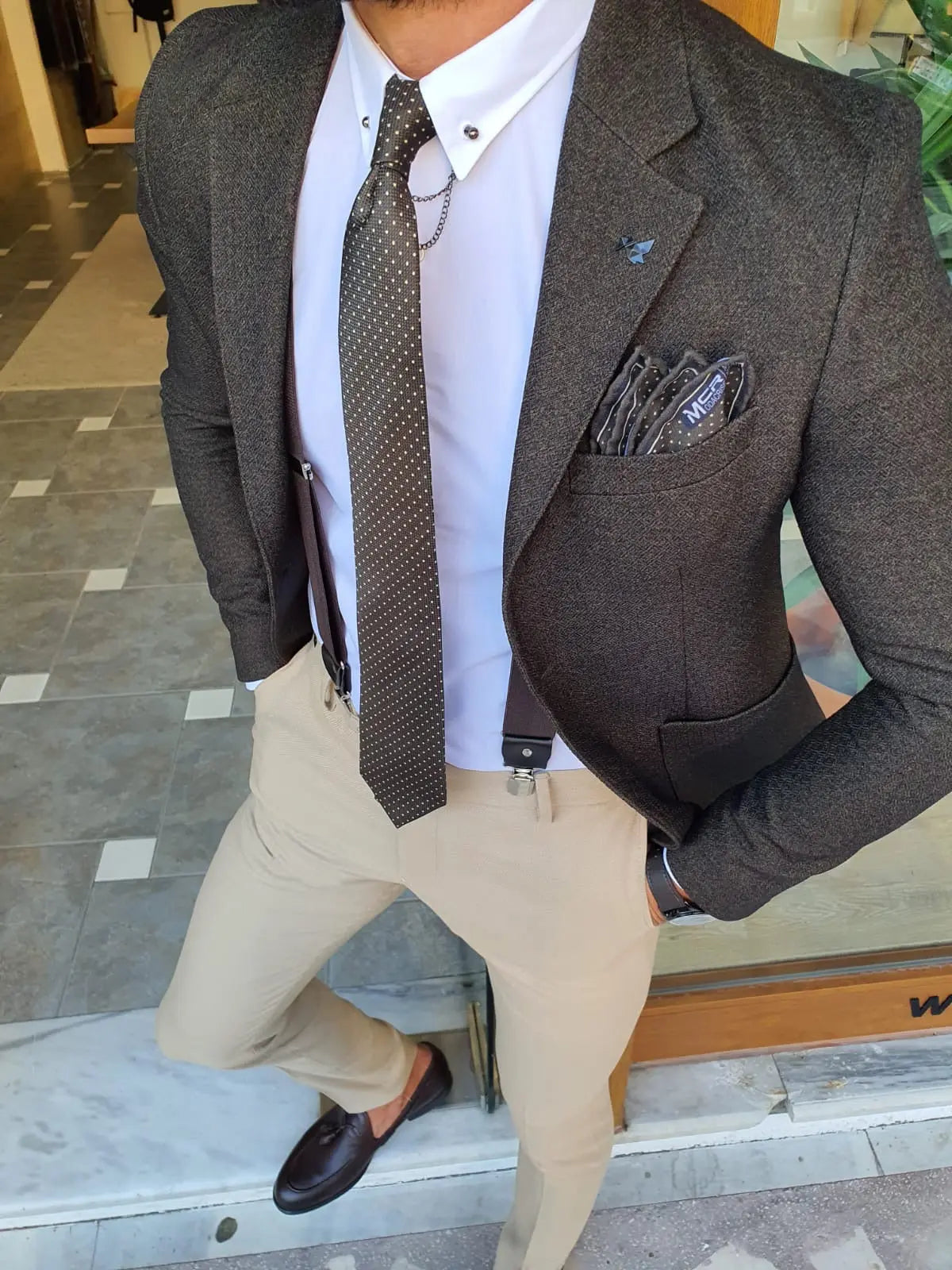 Henderson Khaki Slim Fit Blazer - BRABION
