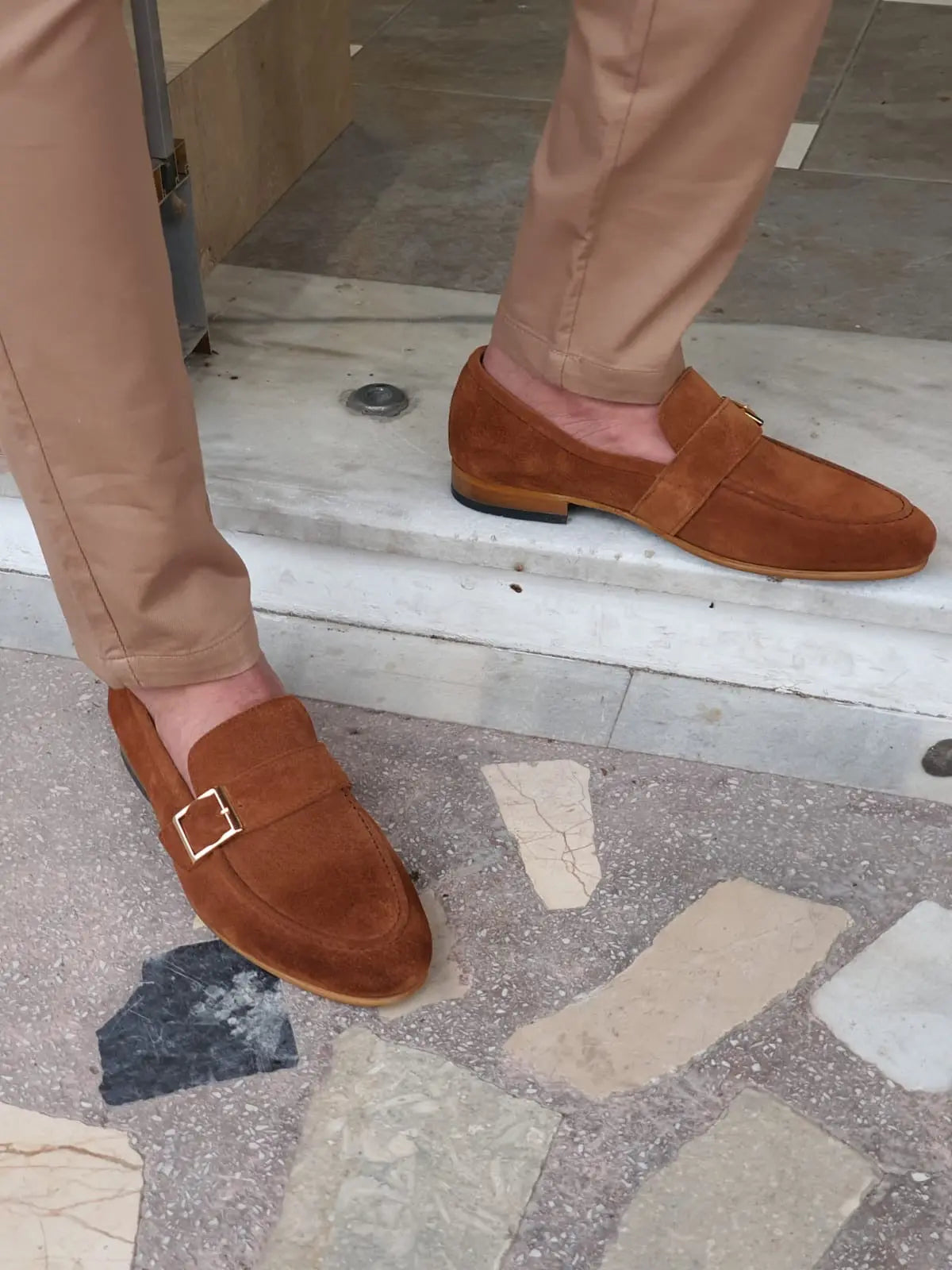 Bristol Brown Suede Buckle Loafers for Men - BRABION