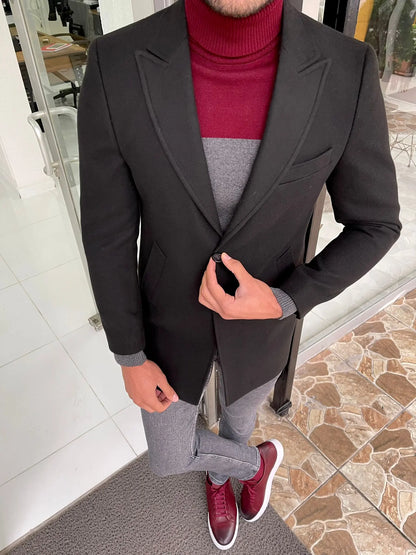 Viena Black Slim Fit Wool Long Coat - BRABION
