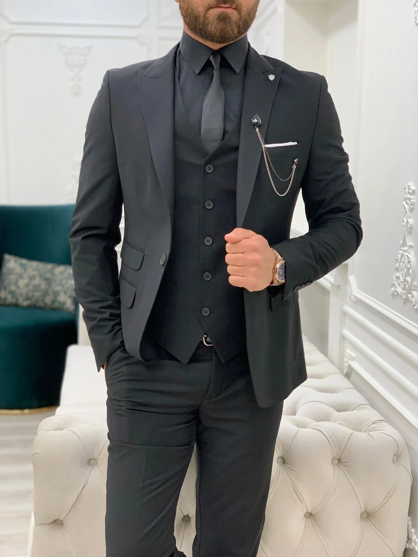 Lance Black Slim Fit Suit - Versatile Three-Piece Ensemble for Any Occasion BOJONI