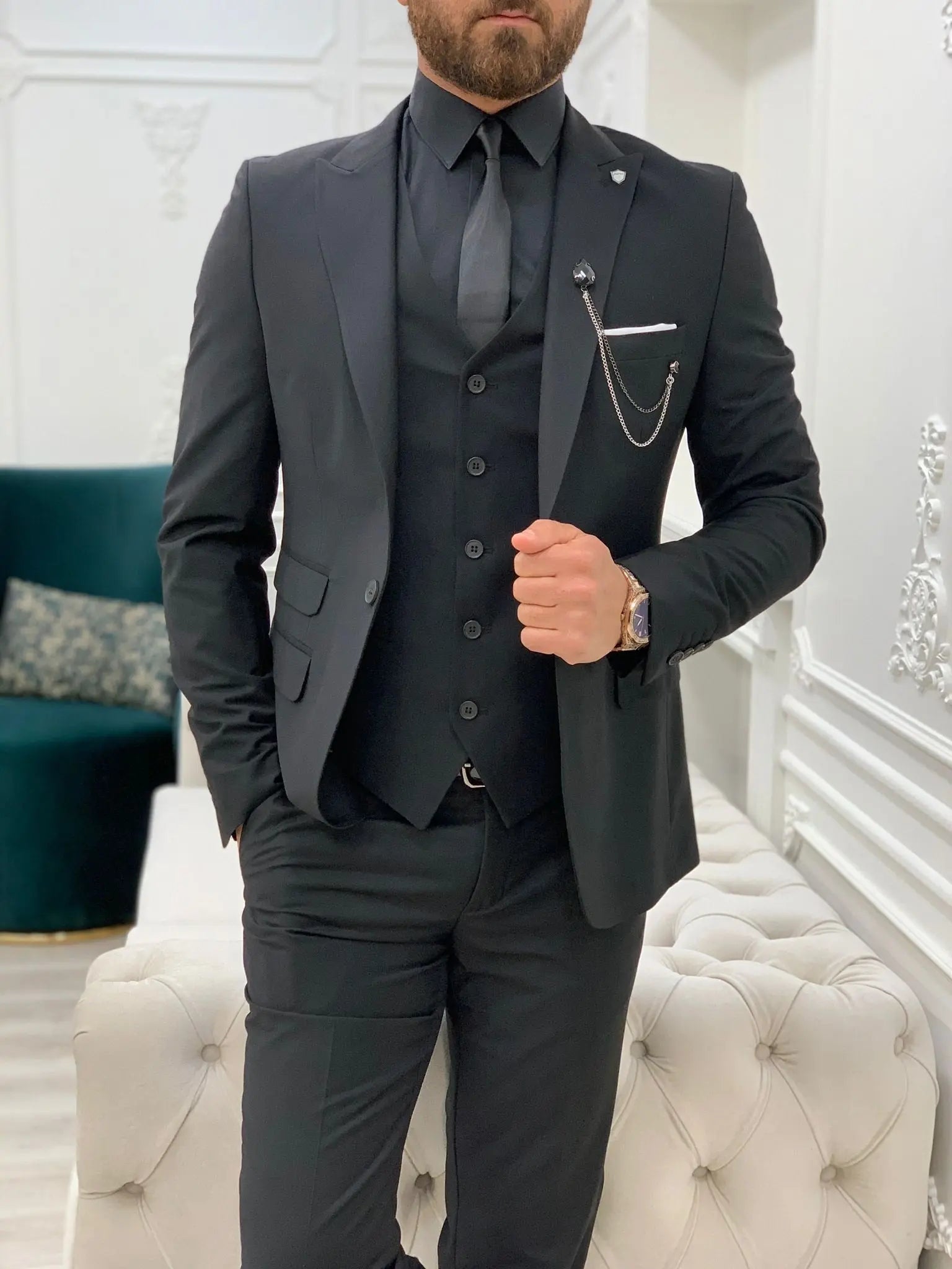 Lance Black Slim Fit Suit - Versatile Three-Piece Ensemble for Any Occasion BOJONI
