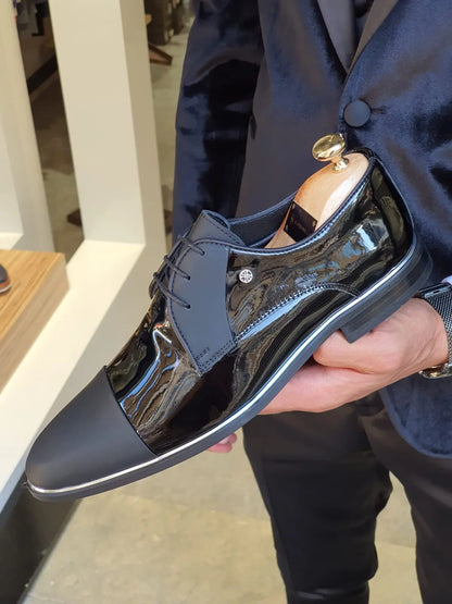 Fort Worth Black Cap Toe Laced Blucher - Elegant Leather Shoes - BRABION