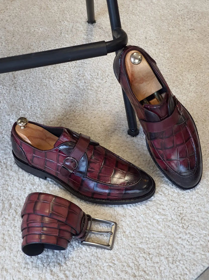Antonio Burgundy Buckle Loafers - Elegant Leather Shoes for Every Occasion - BRABION