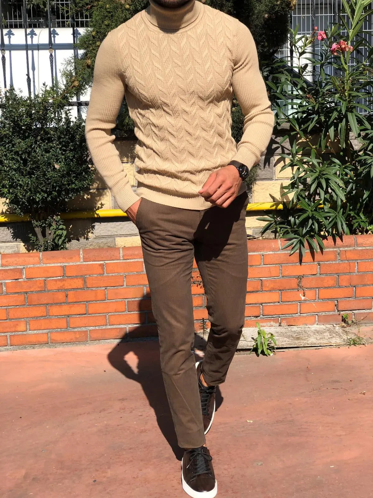 Marina Slim Fit Turtleneck Sweater in Claret Red - BRABION