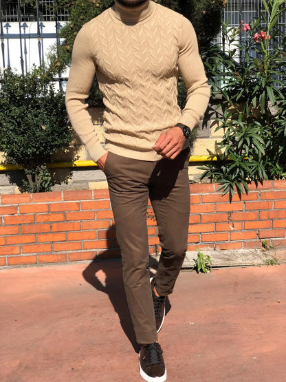 Marina Slim Fit Turtleneck Sweater in Claret Red - BRABION