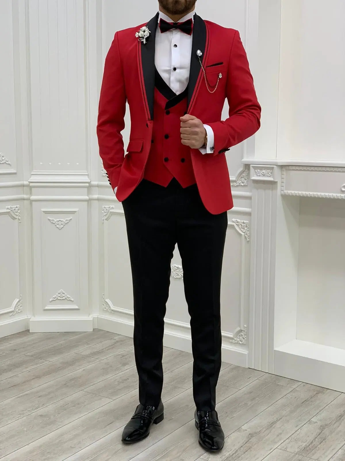 Napoli Red Slim Fit Shawl Lapel Tuxedo - BRABION