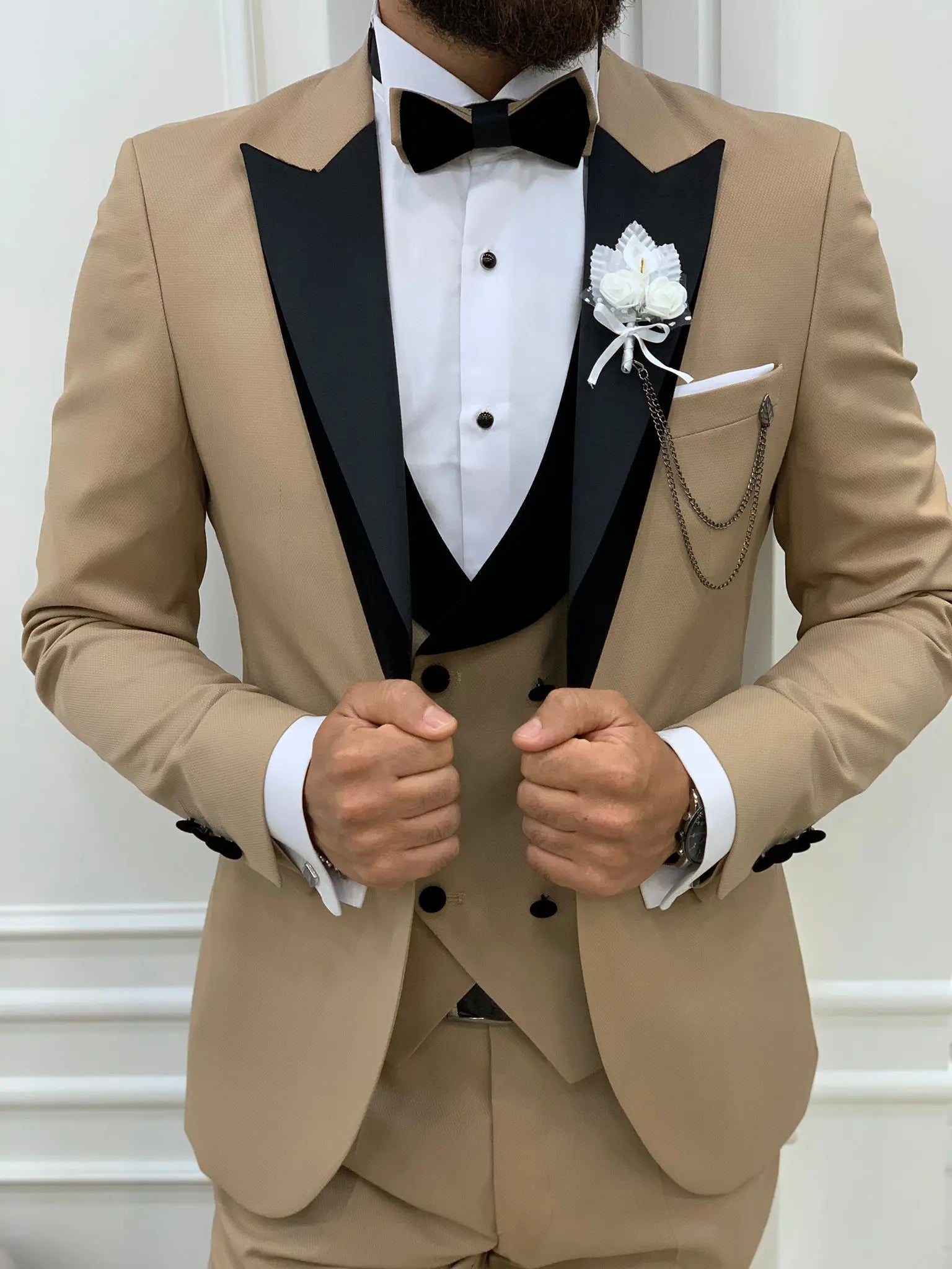 Mark Golden Slim Fit Velvet Peak Lapel Tuxedo - BRABION