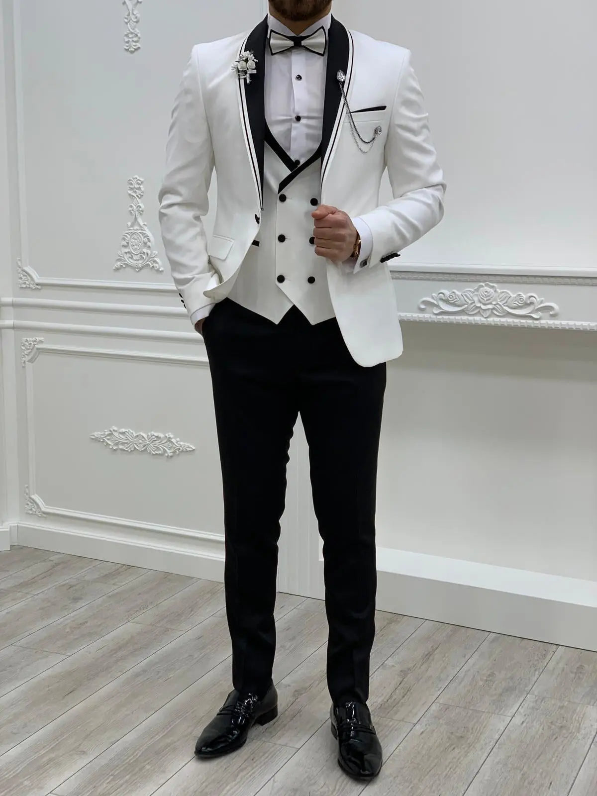 Napoli White Slim Fit Shawl Lapel Tuxedo - BRABION