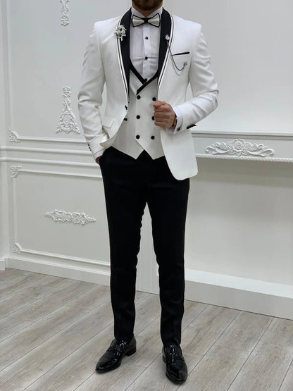 Napoli White Slim Fit Shawl Lapel Tuxedo - BRABION