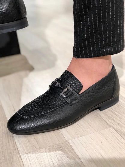 Ferrar Buckled Black Leather Loafers - BRABION