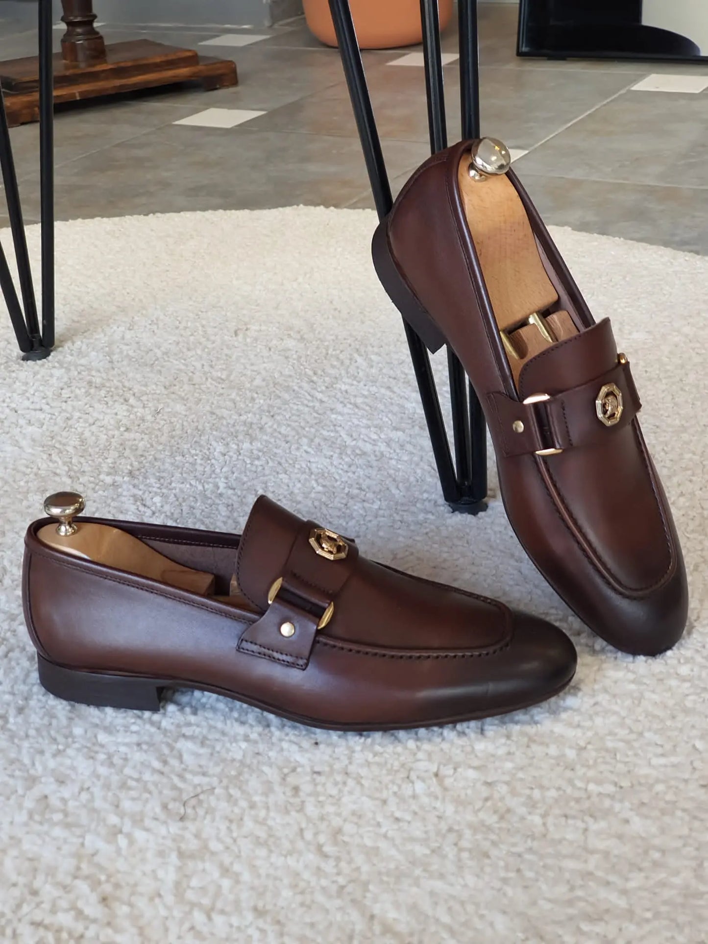 Berton Brown Penny Loafers - Timeless Leather Elegance - BRABION