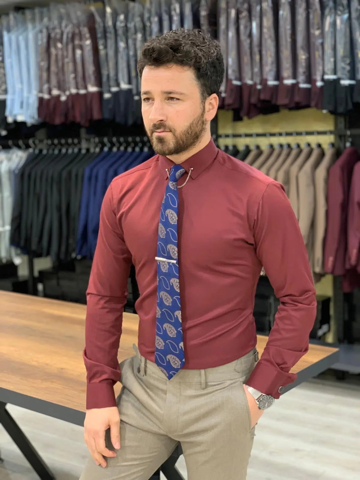 Jake Red Slim Fit Shirt - Elevate Your Wardrobe - BRABION