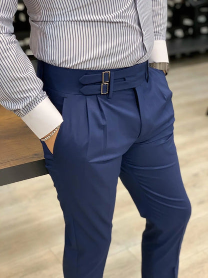 Jake Blue Double Pleated Buckled Slim Pants - BRABION