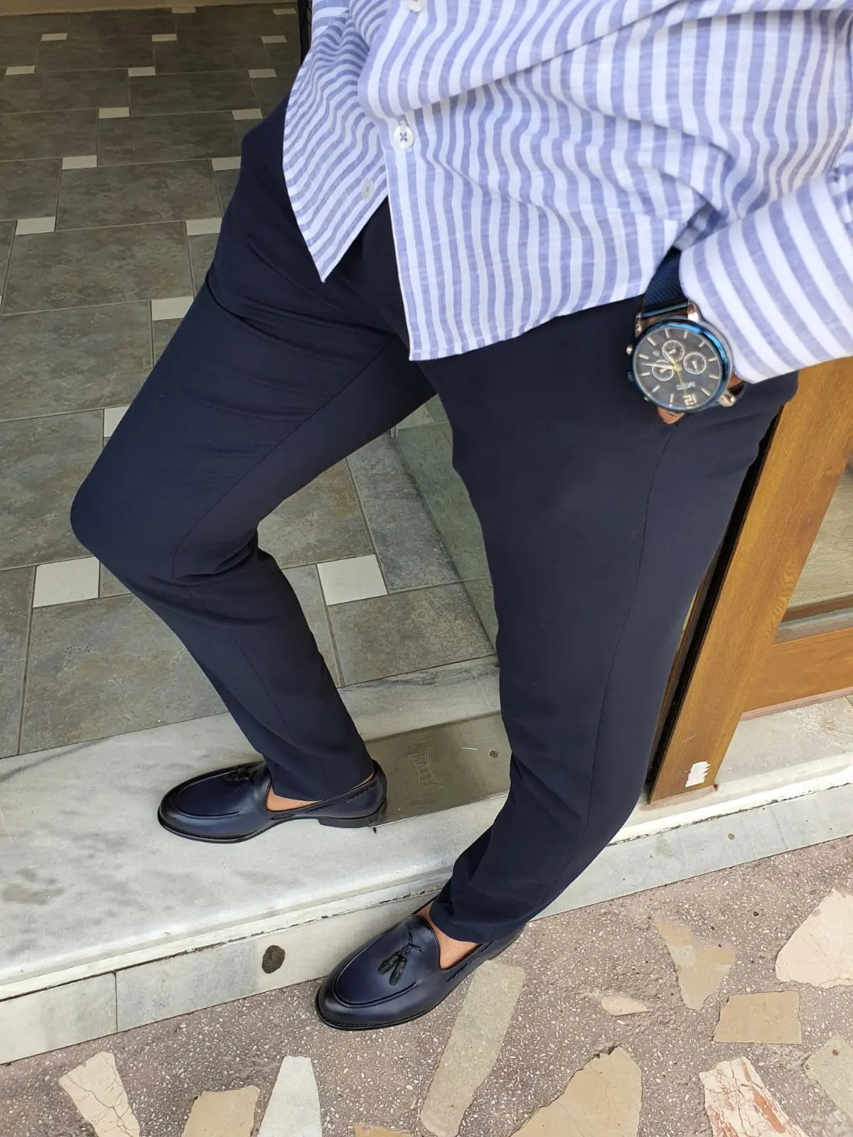 Jackson Navy Blue Slim Fit Pants - Versatile Elegance for Every Occasion - BRABION