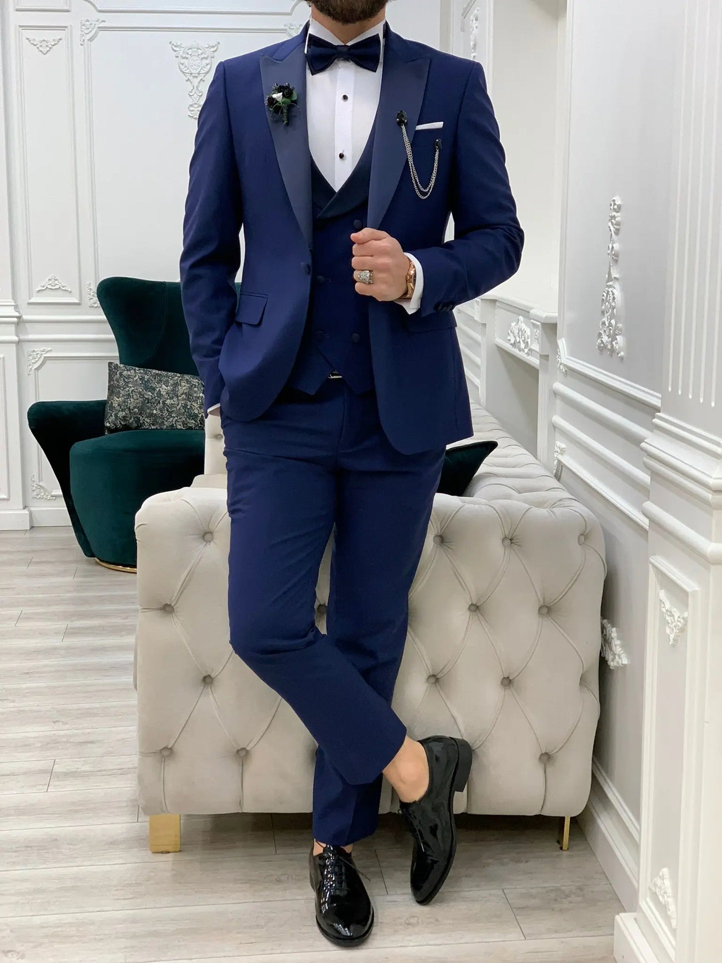 Perris Navy Blue Slim Fit Tuxedo - BRABION