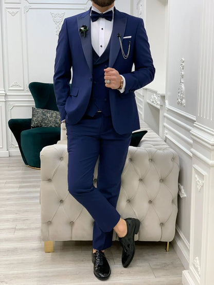 Perris Navy Blue Slim Fit Tuxedo - BRABION
