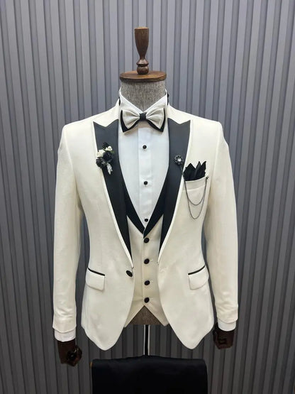 Sorento White Slim Fit Peak Lapel Tuxedo - BRABION
