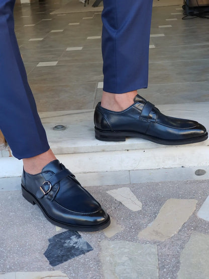 Stefano Navy Blue Buckle Loafers: Elegance Redefined - BRABION