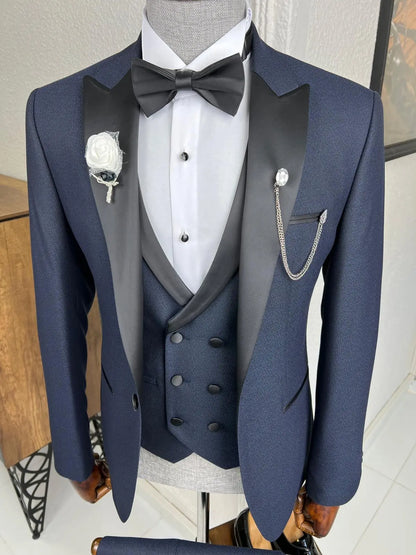 Veneta Slim Fit Dovetail Collared Navy Blue Tuxedo - BRABION