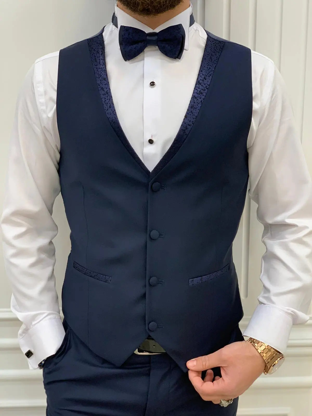 Lopez Navy Blue Slim Fit Tuxedo - BRABION