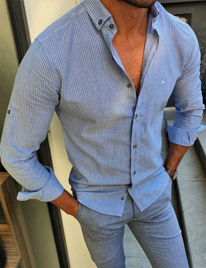 Brabion Stefano Blue Pinstripe Slim-Fit Shirt - BRABION