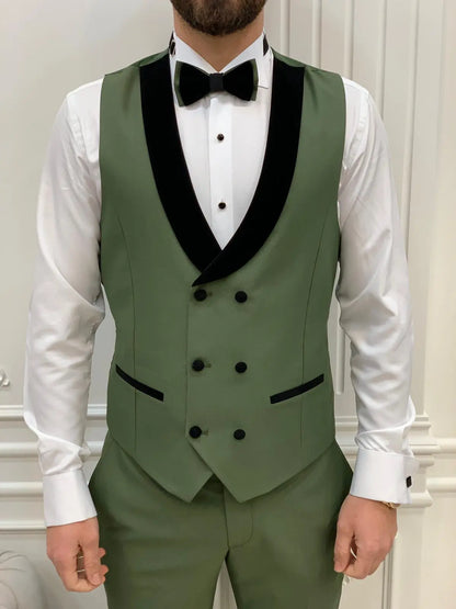 Eden Light Green Slim Fit Velvet Peak Lapel Tuxedo - BRABION