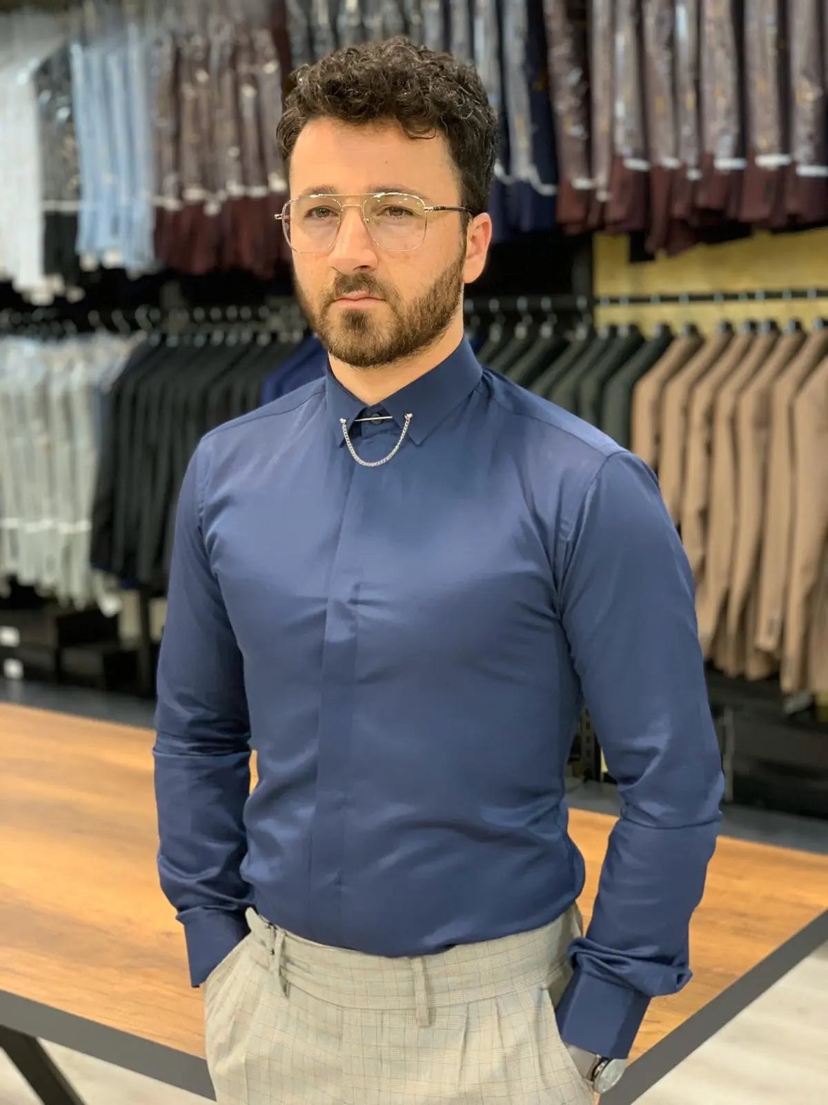 Jake Navy Blue Slim Fit Shirt - BRABION