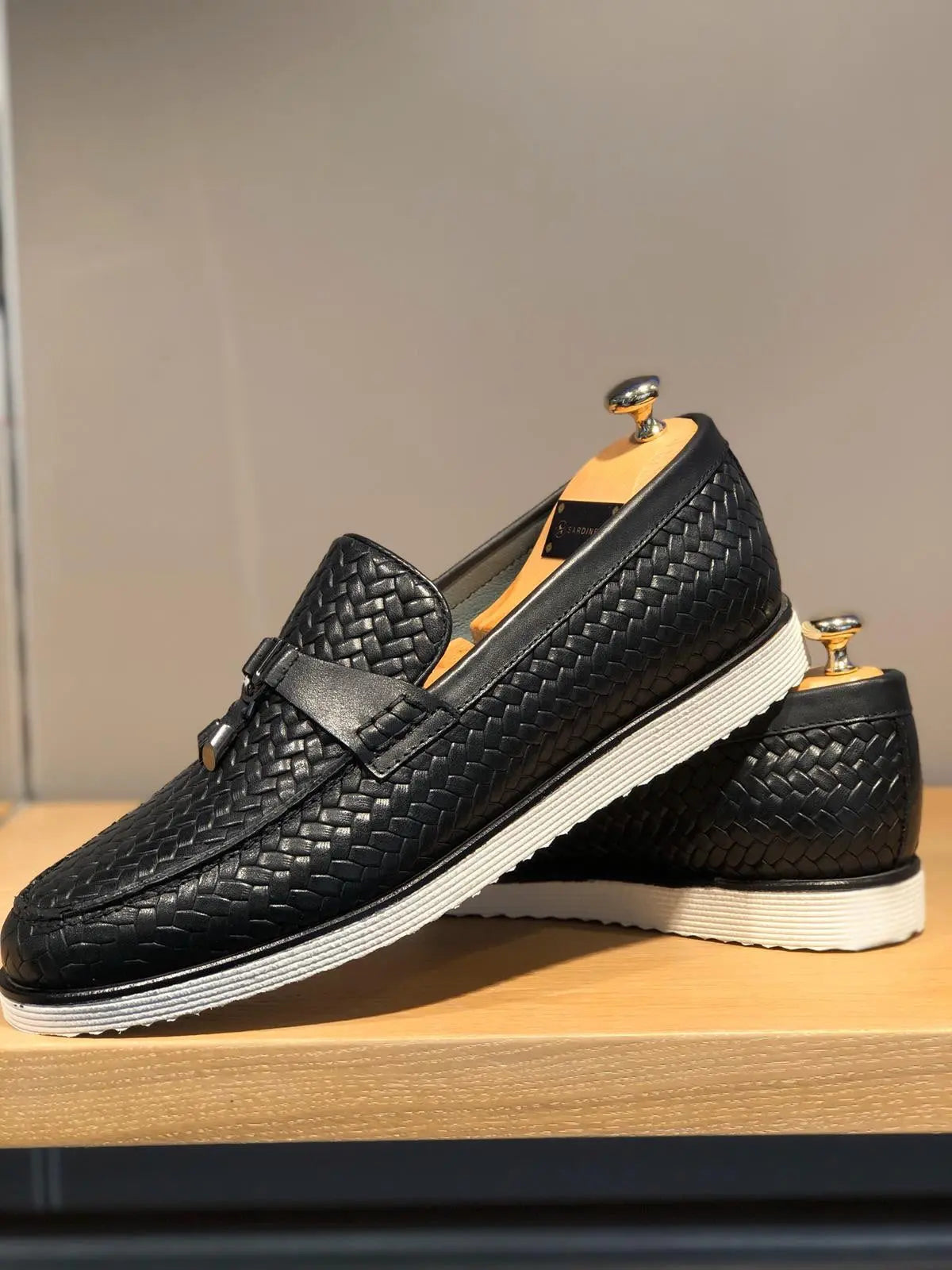 Odessa Black Woven Leather Tassel Loafer - BRABION