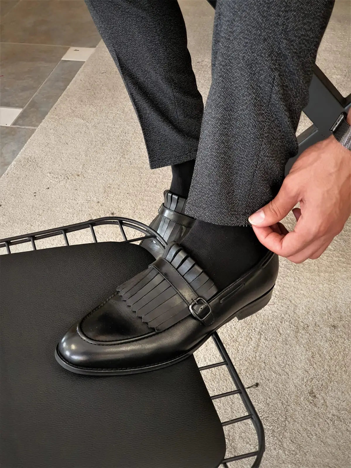 Torino Black Kilt Loafers - Elegant Leather Footwear for Any Occasion - BRABION