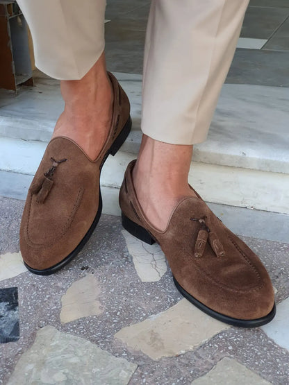 Cole Brown Suede Tassel Loafers - Elegant Comfort for Every Occasion - BRABION