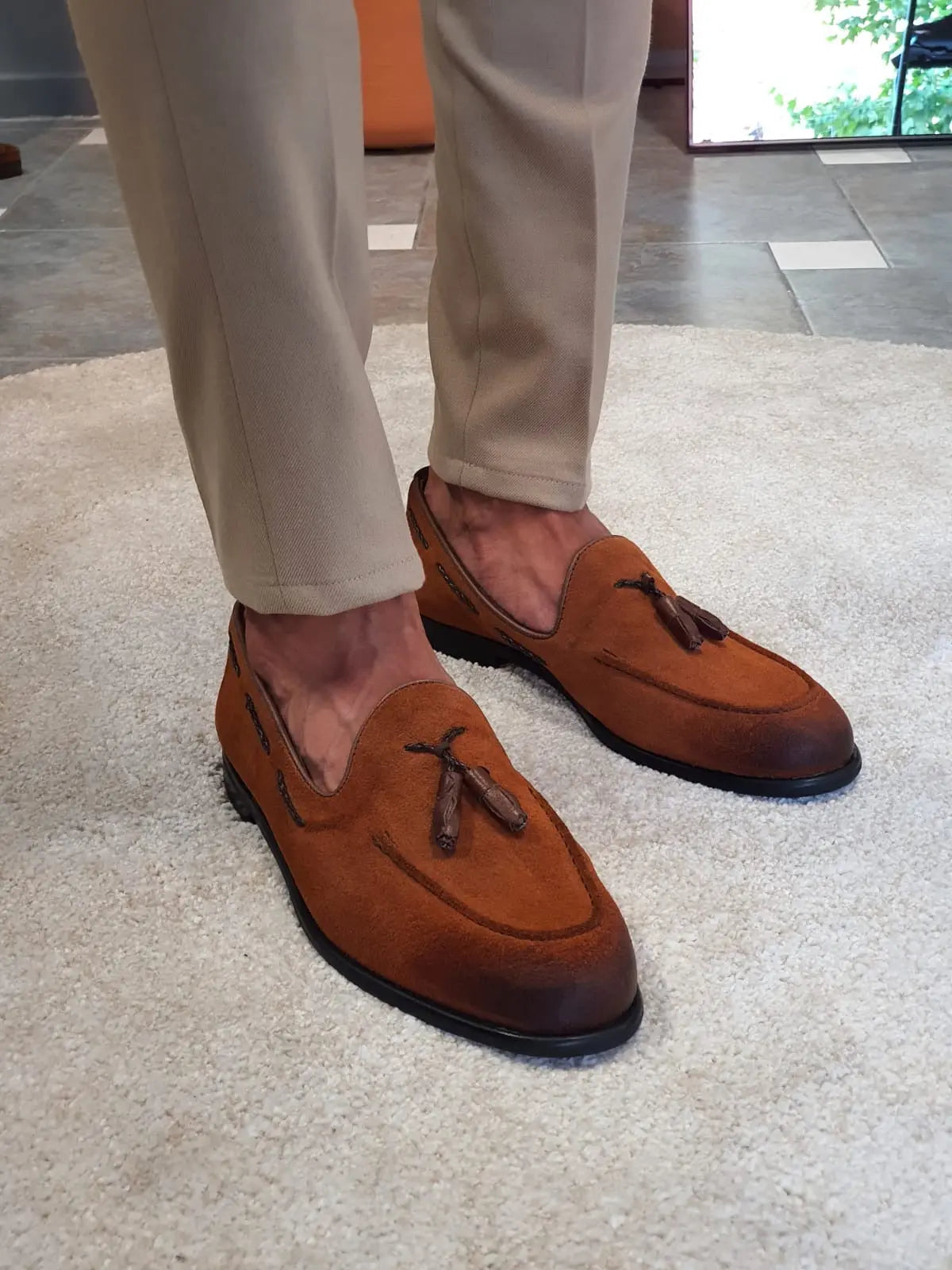 Stefano Tan Suede Tassel Loafers - Elevate Your Style - BRABION