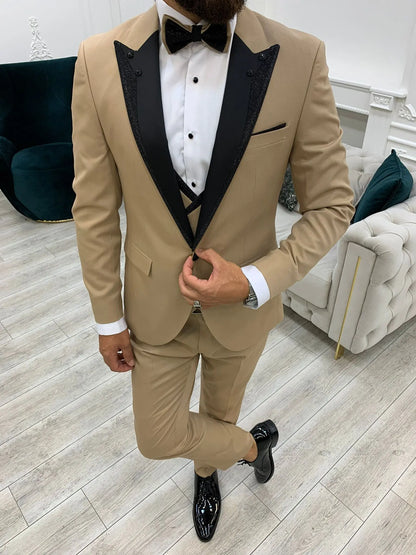 Lazio Golden Slim Fit Peak Lapel Tuxedo for Distinct Elegance - BRABION