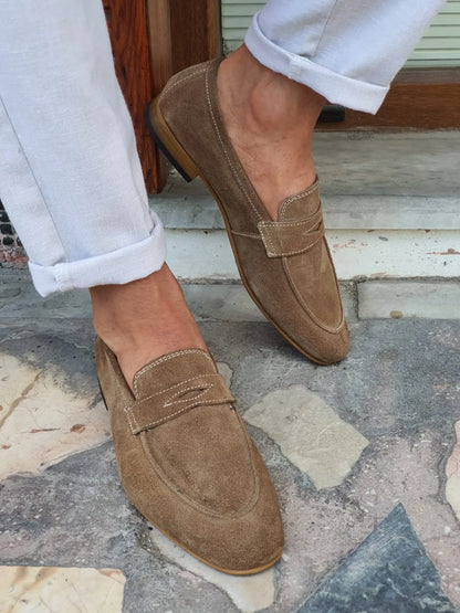 Jackson Beige Suede Penny Loafers - BRABION