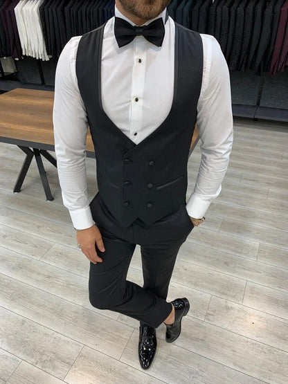 Edmond Black Slim Fit Peak Lapel Tuxedo: Luxury Redefined - BRABION