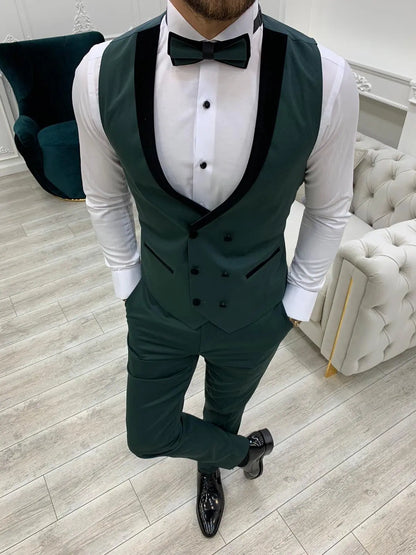 Royal Green Slim Fit Velvet Peak Lapel Tuxedo - BRABION