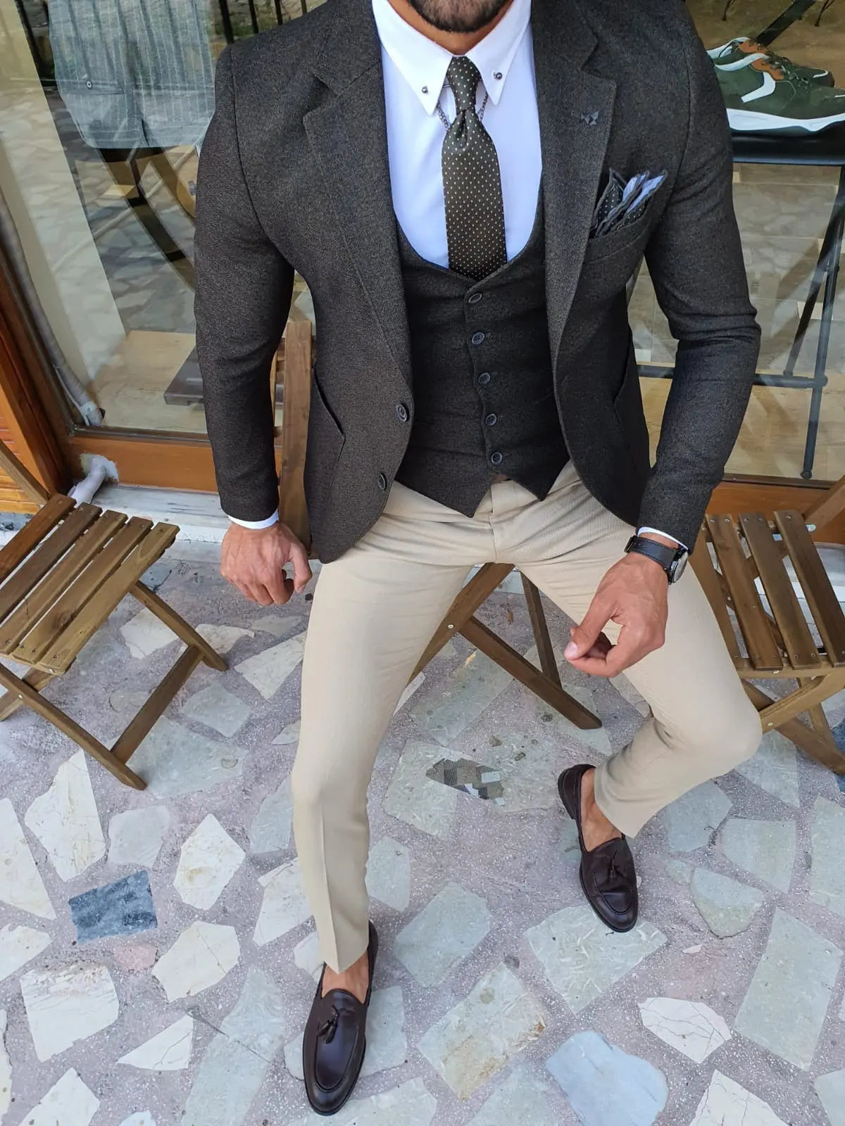 Men's Khaki Slim Fit Suit - Elevate Your Elegance BOJONI