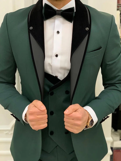 Bergamo Green Slim Fit Velvet Peak Lapel Tuxedo - BRABION