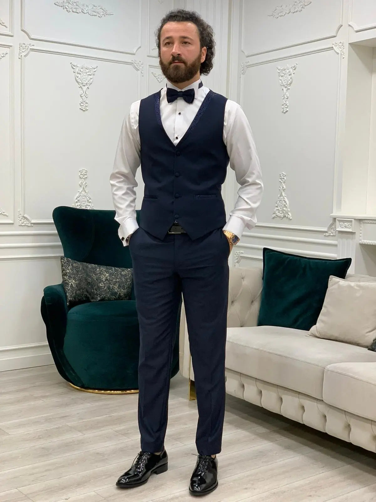 Lopez Navy Blue Slim Fit Tuxedo - BRABION