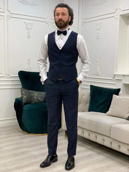 Lopez Navy Blue Slim Fit Tuxedo - BRABION