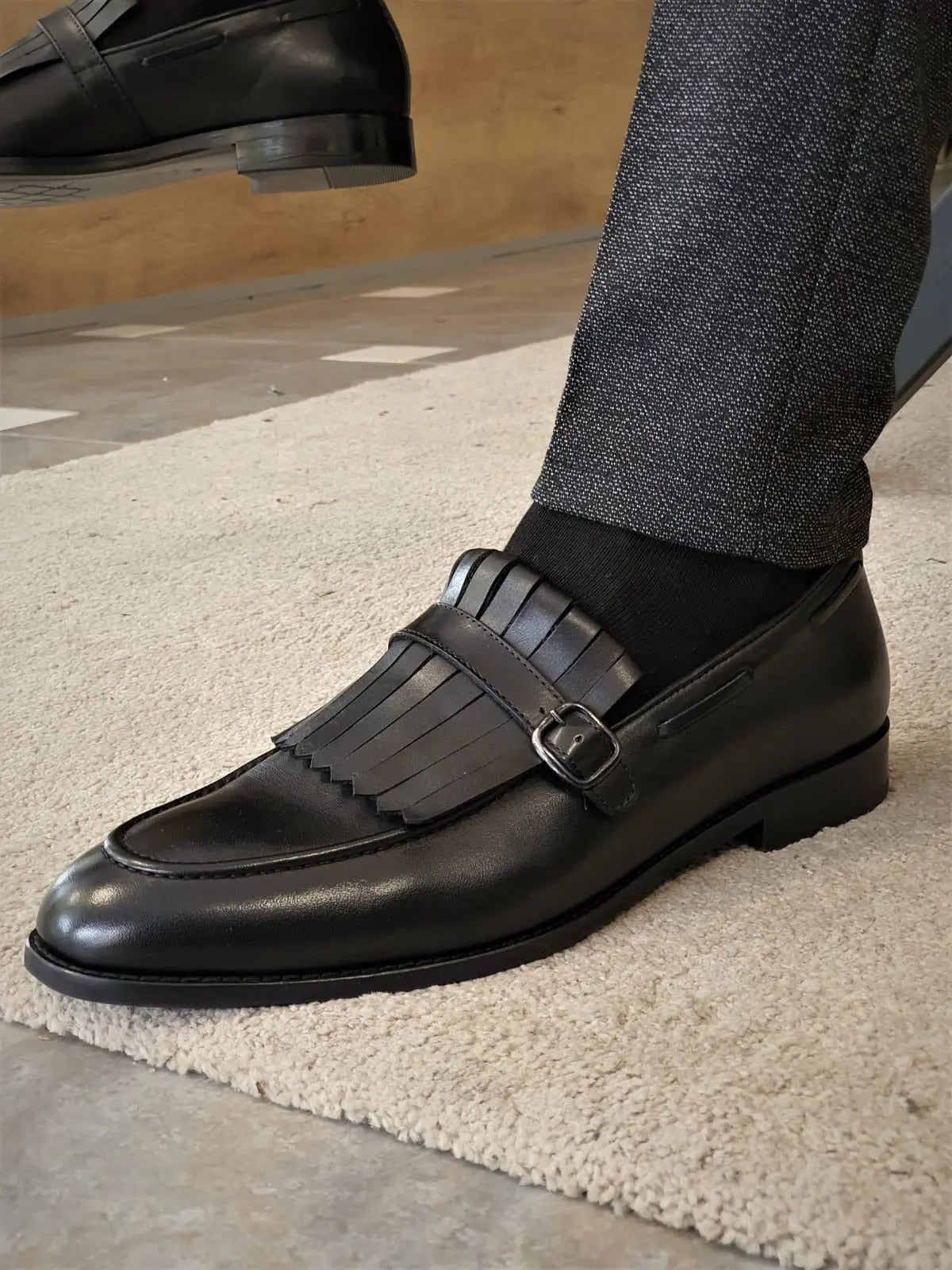 Torino Black Kilt Loafers - Elegant Leather Footwear for Any Occasion - BRABION