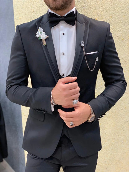 Edmond Black Slim Fit Peak Lapel Tuxedo: Luxury Redefined - BRABION
