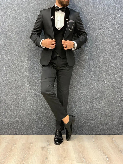 Acacia Black Slim Fit Tuxedo for Men - BRABION