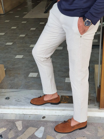 Montreal White Slim Fit Cotton Pants for Ultimate Versatility - BRABION