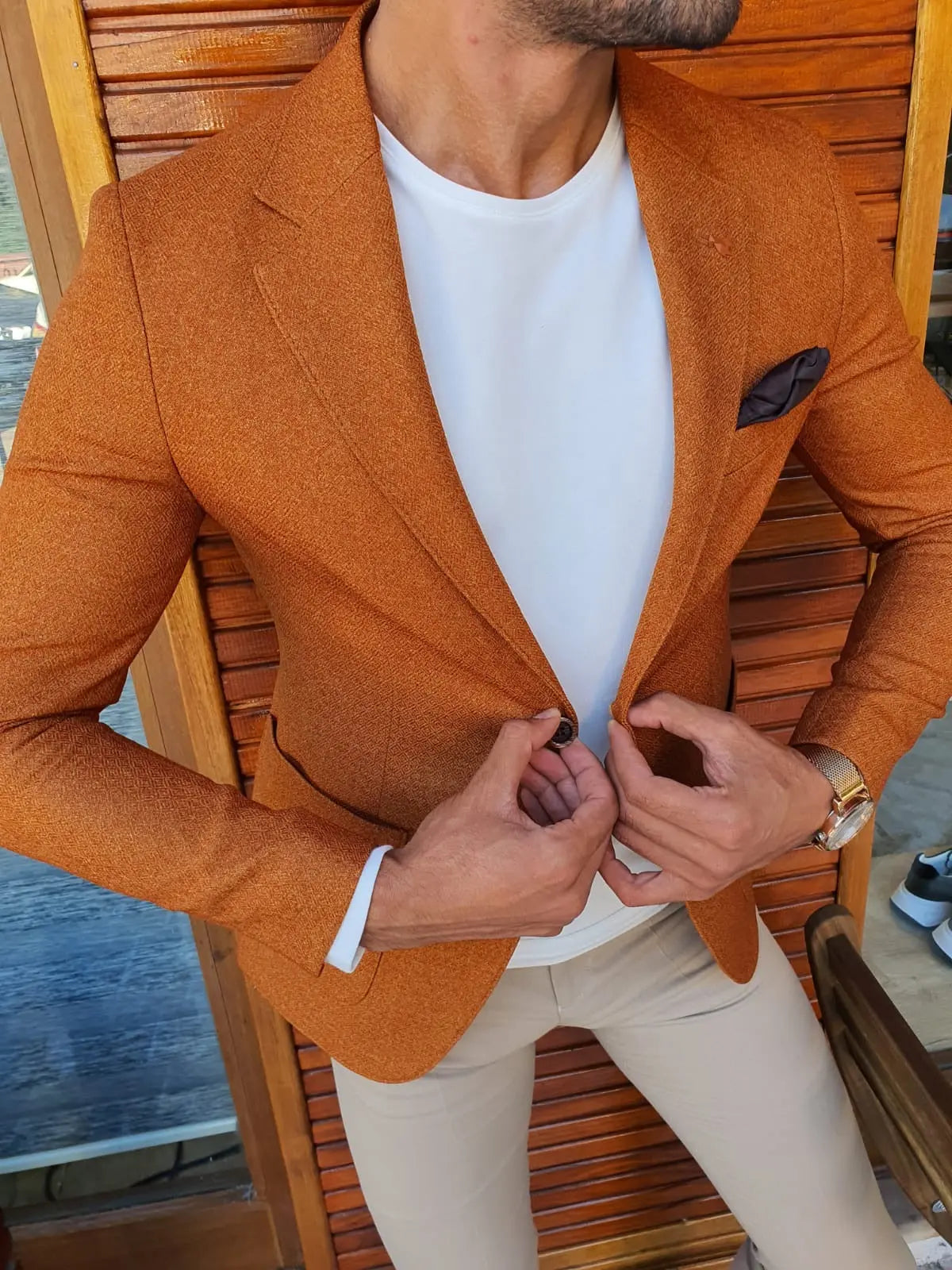 Stefano Camel Slim Fit Blazer - The Epitome of Sophistication - BRABION