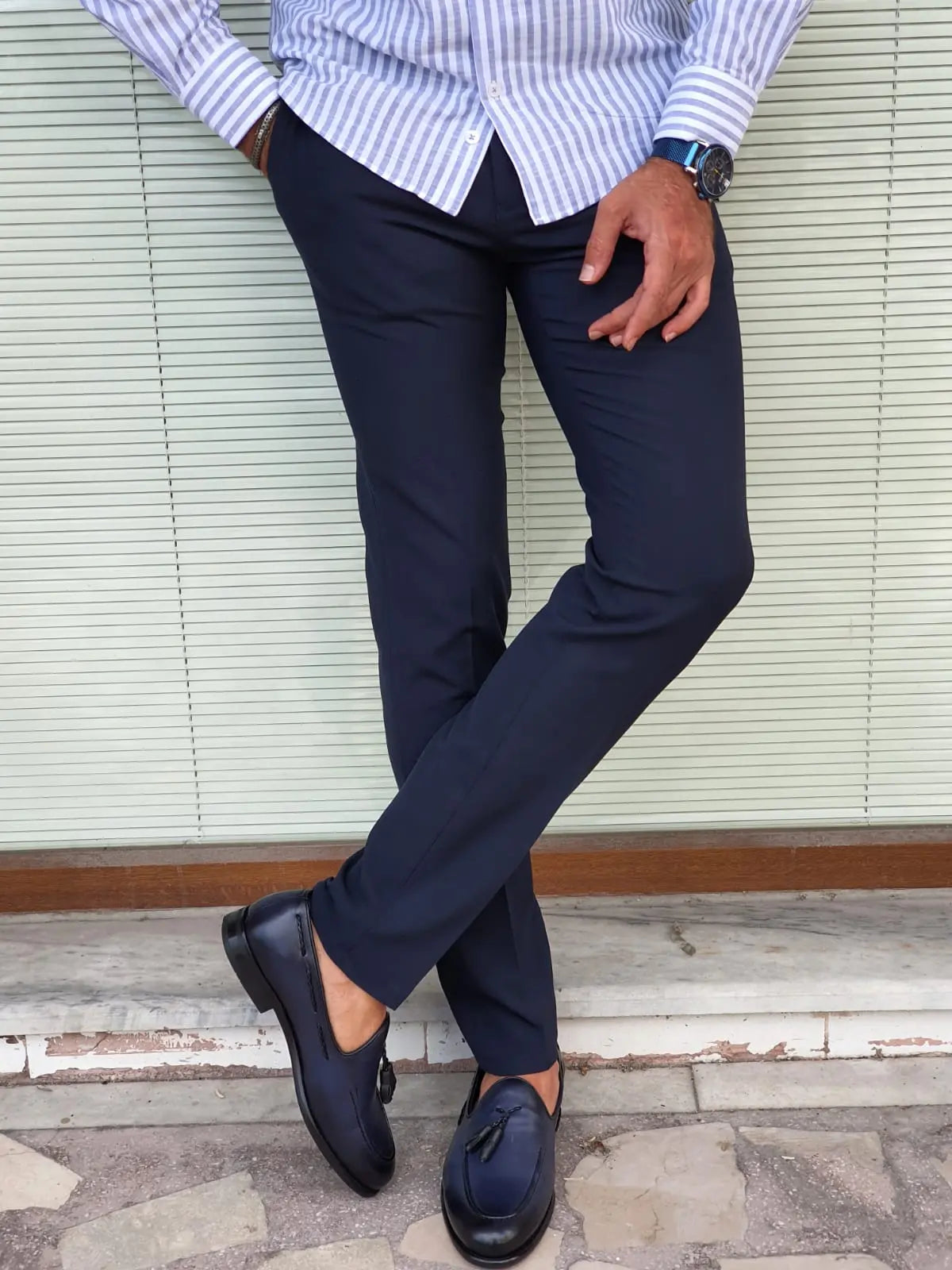 Jackson Navy Blue Slim Fit Pants - Versatile Elegance for Every Occasion - BRABION