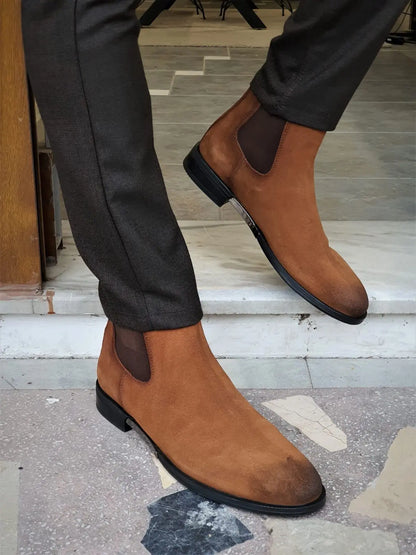 Torino Tan Suede Chelsea Boots - BRABION