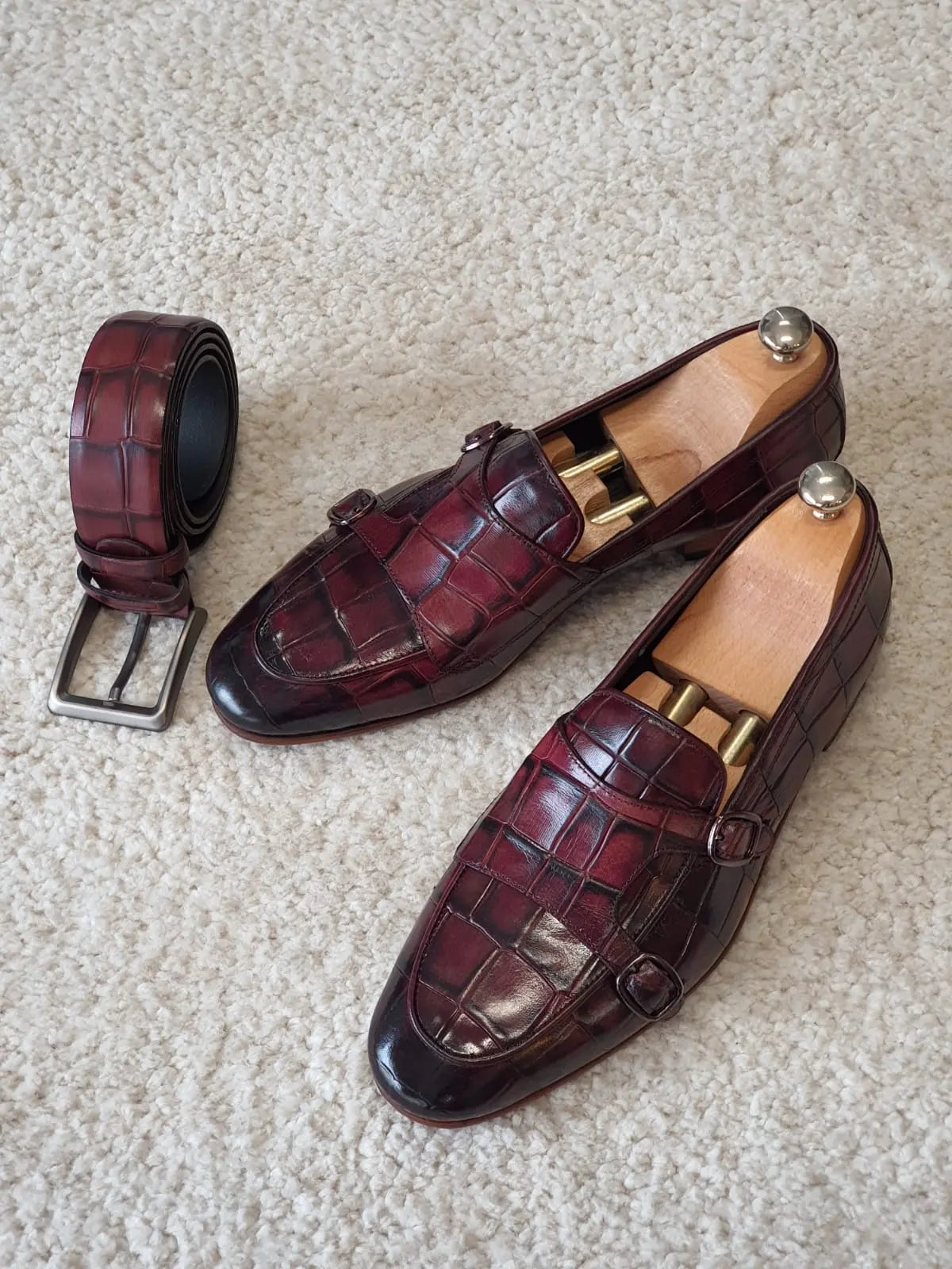 Antonio Burgundy Double Monk Strap Loafers - Redefining Elegance in Men's Footwear - BRABION