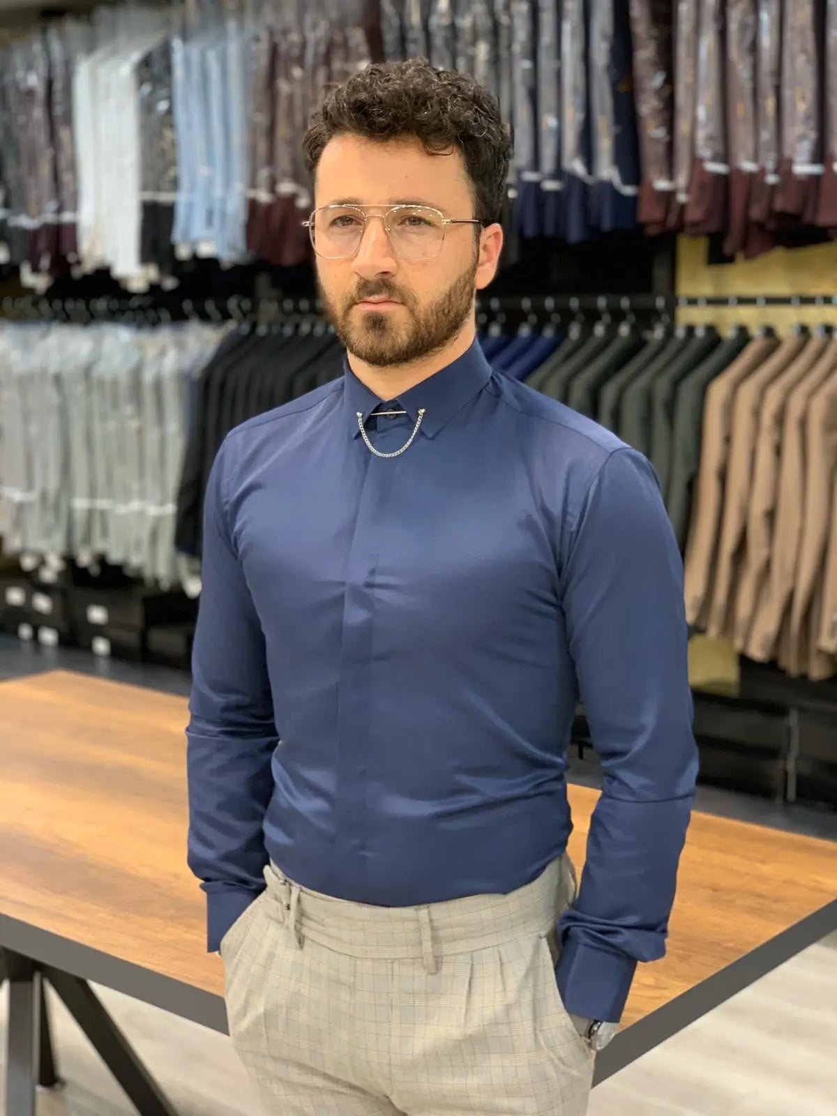 Jake Navy Blue Slim Fit Shirt - BRABION
