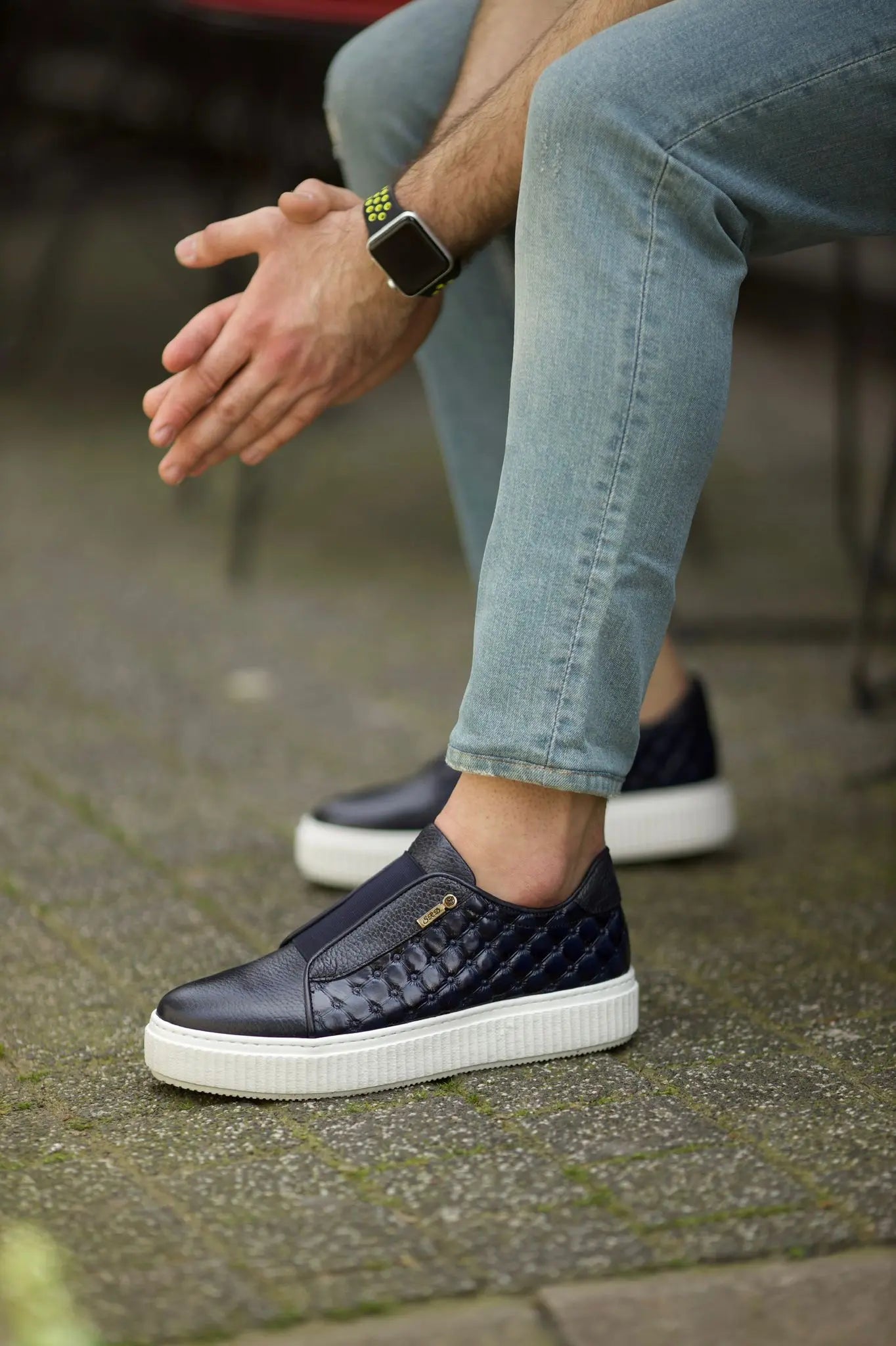 Naposi Eva Sole Lace Navy Blue Shoes - Elegant Leather Footwear for Men - BRABION